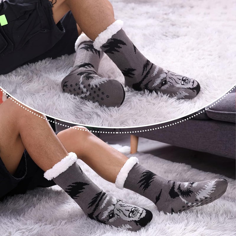 LINEMIN Mens Warm Slipper Socks Soft Cozy Fuzzy Fleece-Lined Winter Non Slip Indoor Christmas Socks - Image 2